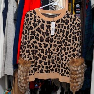 NWT Alice and Olivia fur trimmed sweater